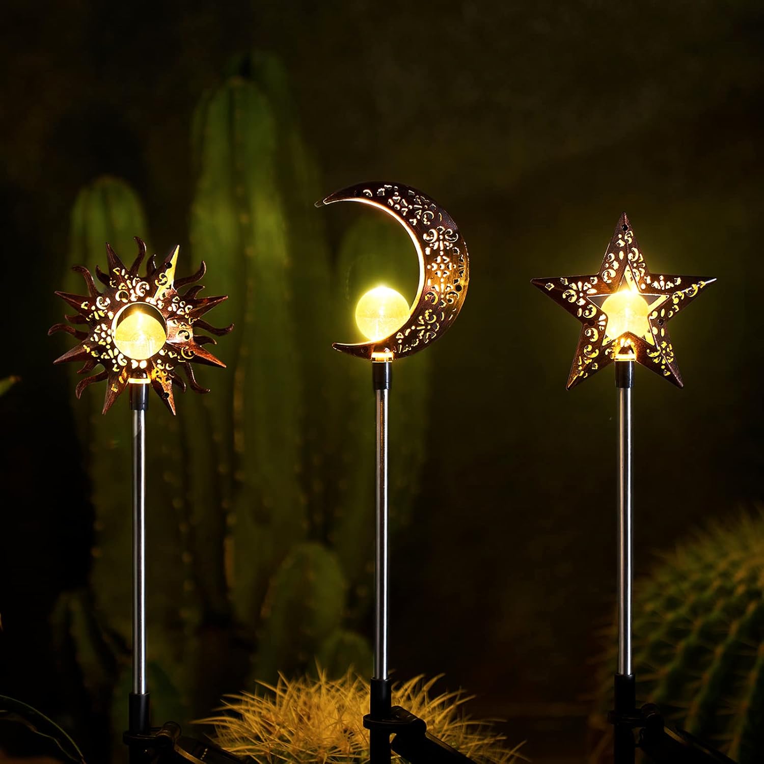 71lUvwawaXL._AC_SL1500_.jpg Tryme Solar Lights Outdoor Garden Decorations Sun Moon Star Stake Light Decorative Waterproof Warm White LED Yard Decor for Pathway Lawn Patio Courtyard Backyard - Image 1