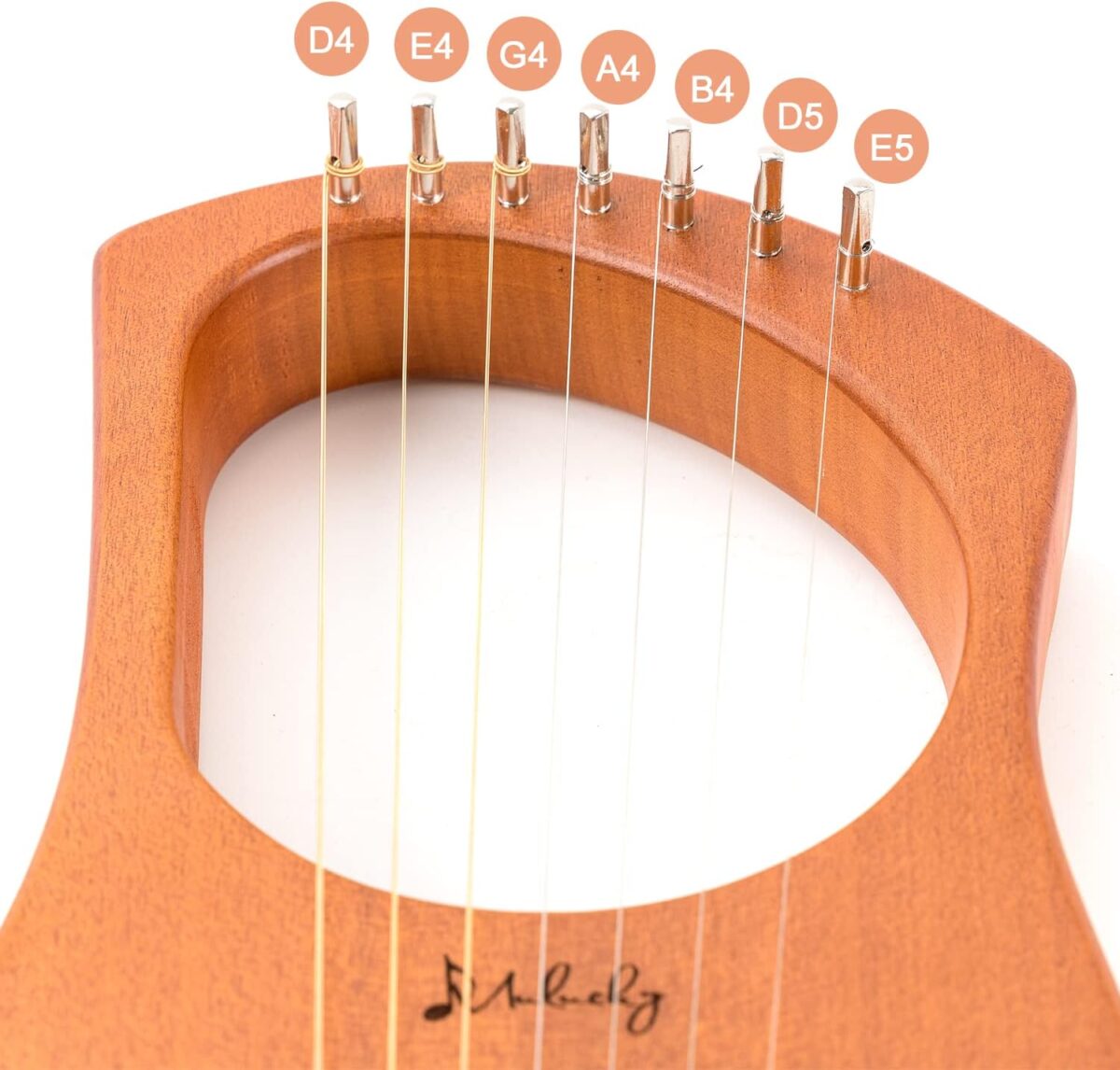 Lyre Harp Mulucky 7 Metal Lyre Steel String Bone Saddle Mahogany Lyre Instrument with Tuning Wrench and Black Gig Bag - MLH701 - Image 4