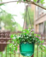 Melphoe 2 Pack Self Watering Hanging Planters Indoor Flower Pots, 6.5 Inch Outdoor Hanging Basket, Plant Hanger with 3Hooks Drainage Holes for Garden Home (Emerald) - Image 4