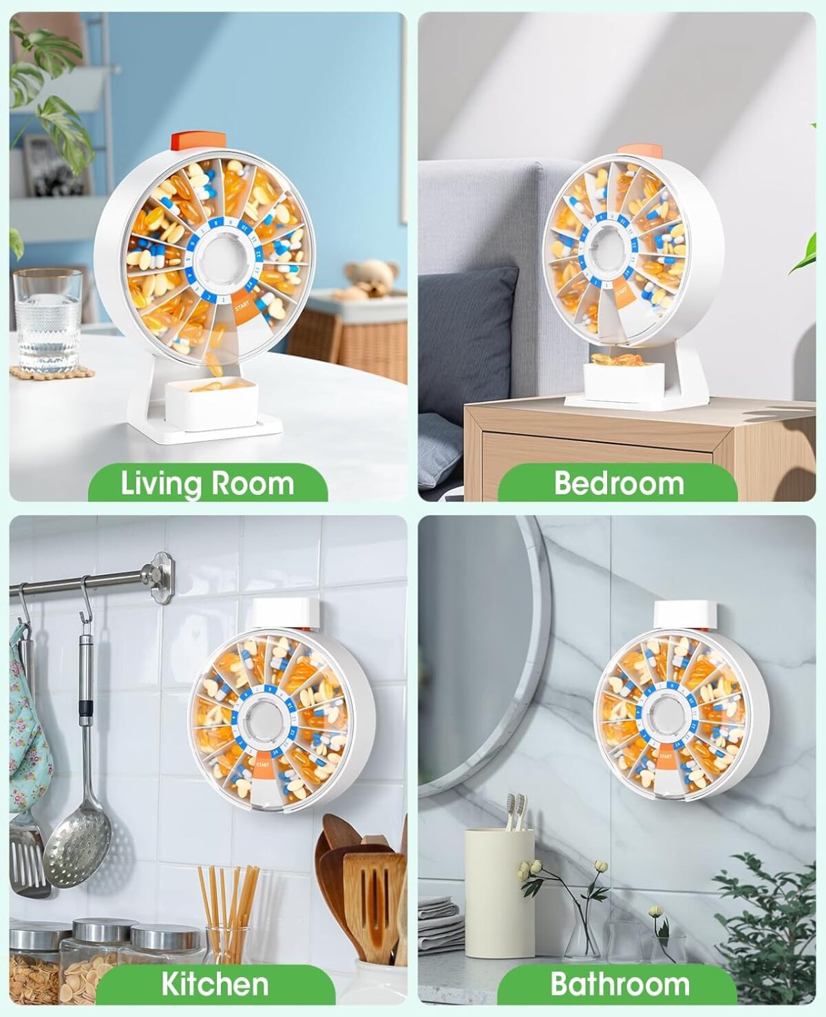 Daviky Pill Dispenser Daily, Large Pill Organizer with Wall-Mounted or Standing Use, 14 Days Pill Box, Push Button Design, Weekly Pill Organizer for Vitamin, Medicine.Supplement, Fish Oil - Image 7