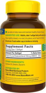 Nature Made Vitamin D3 2000 IU (50 mcg), Dietary Supplement for Bone, Teeth, Muscle and Immune Health Support, 250 Softgels, 250 Day Supply - Image 8