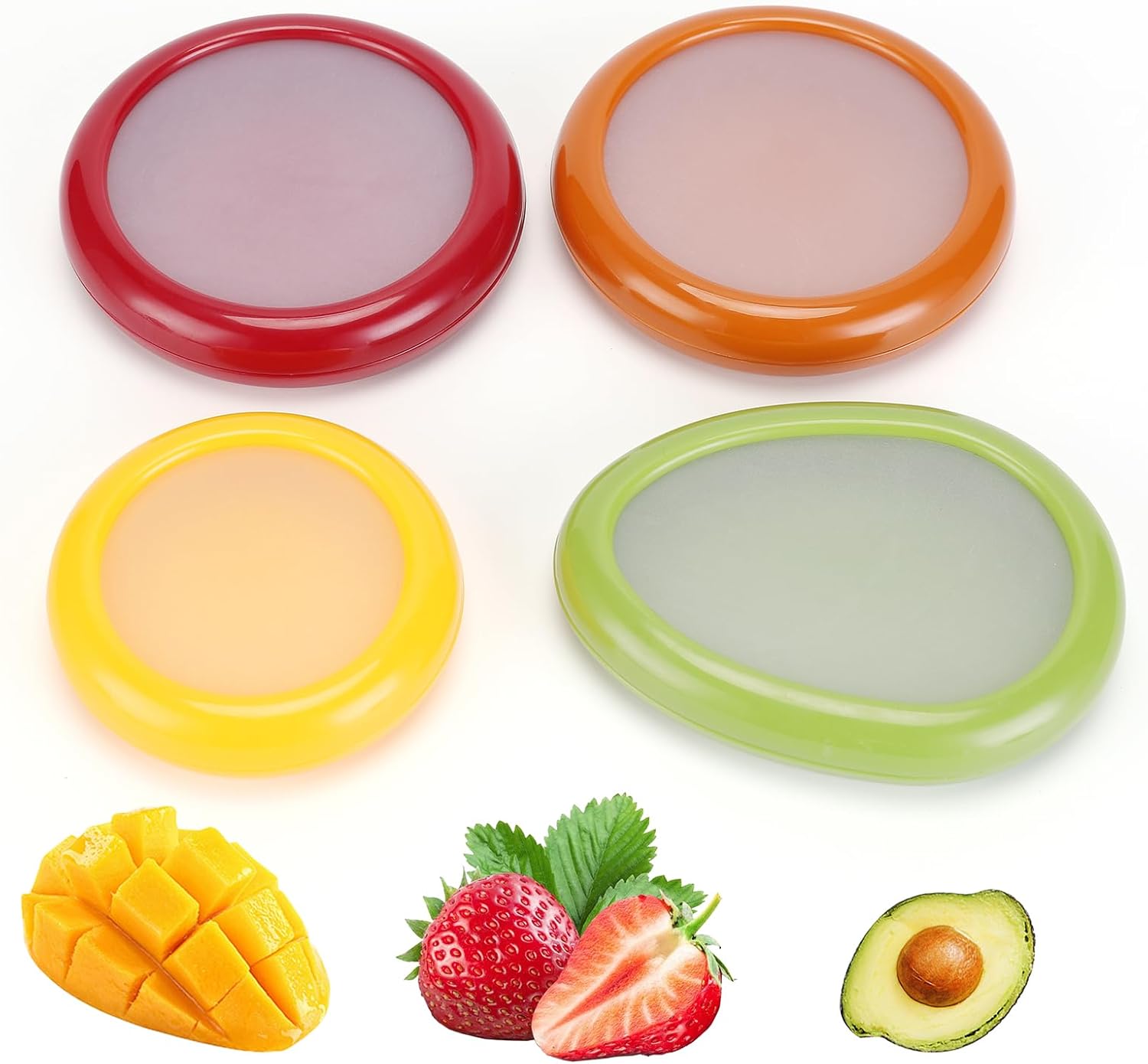 71mIU2uVMaL._AC_SL1500_.jpg Winb Set of 4 Reusable Fruit and Veggie Savers - Ideal for Avocados, Tomatoes, Apples, Garlic, Onions, and More - Image 1
