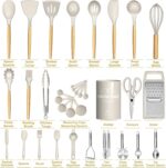 Umite Chef Silicone Kitchen Utensil Set, 34PCS Heat Resistant Kitchen Gadgets and Tools With Grater, Wood Handles for Nonstick Cookware - Image 2