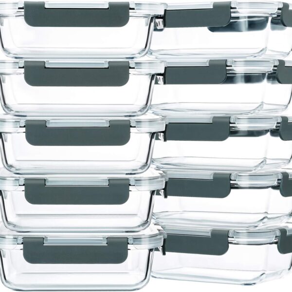 M MCIRCO 10-Pack,22 Oz Glass Meal Prep Containers,Glass Food Storage Containers with lids,Glass Lunch Containers,Microwave, Oven, Freezer and Dishwasher (Gray)