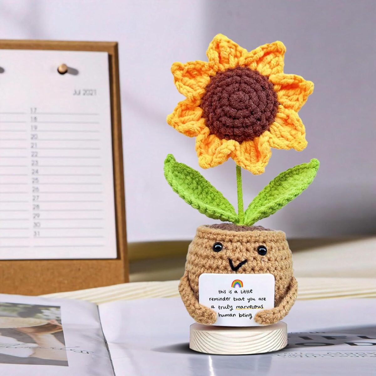 Gossby Handmade Positive Sunflower Doll Crochet with Card - This is A Little Reminder - Appreciation Gift for Coworker, Friend, Teacher, Sister, Mom - Christmas, Birthday, Thank You Gift Women, Men - Image 4
