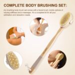 Dry Brushing Body Brush - Natural Boar Bristle Body Brush Set with Face Brush, Wooden Long Handle Scrub Body Brush for Cellulite Treatment, Lymphatic Drainage, Detachable, 3 Brush Heads - Image 2