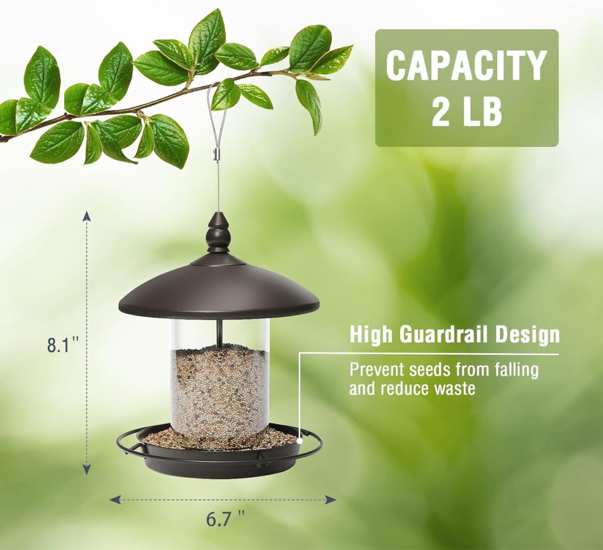 Metal Roof Bird Feeder - Chew Proof for Outdoor Hanging Wild Bird Seeds. Bronze - Image 6