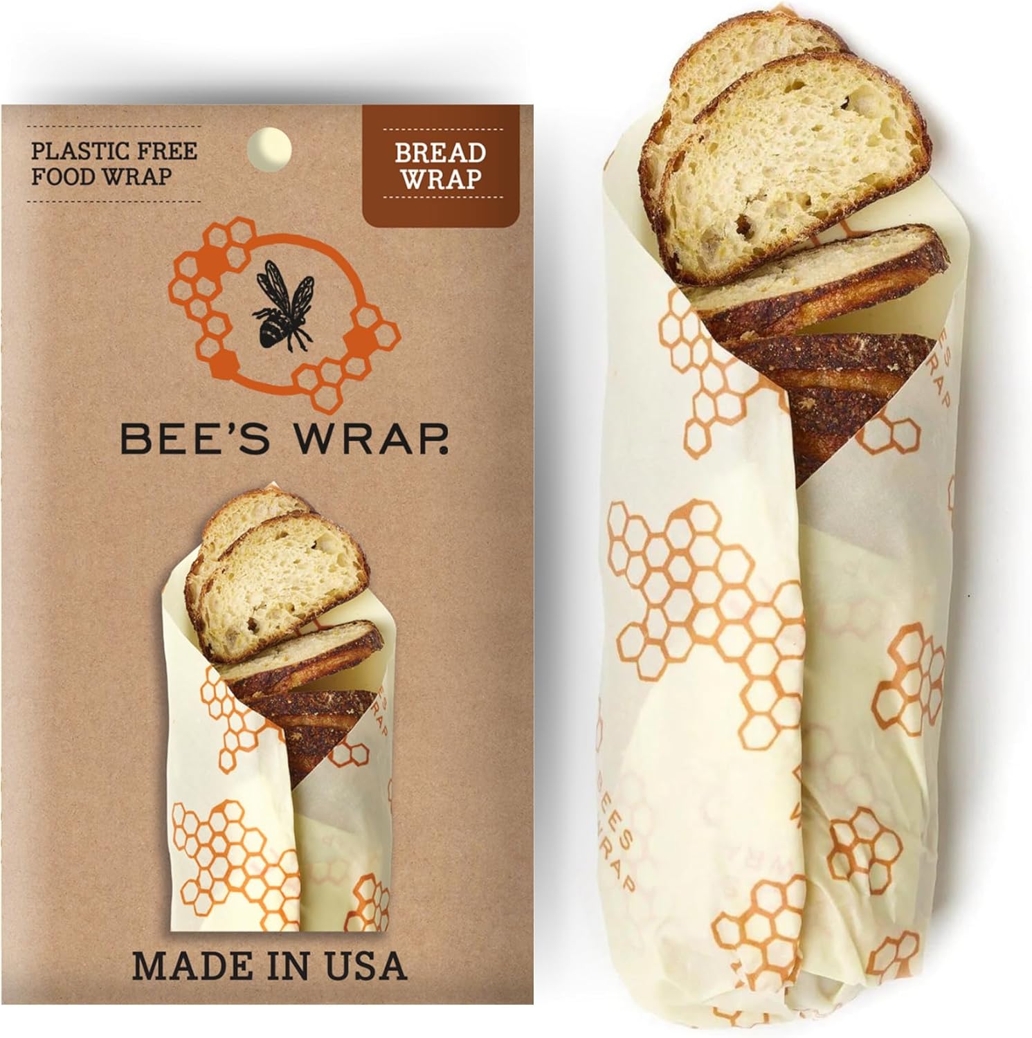 71me4XdKkcL._AC_SL1500_.jpg Bee's Wrap Reusable Beeswax Food Wraps Made in the USA, Eco Friendly Beeswax, Sustainable Organic Cotton Wraps, XL Bread Wrap for Homemade Bread, Honeycomb - Image 1