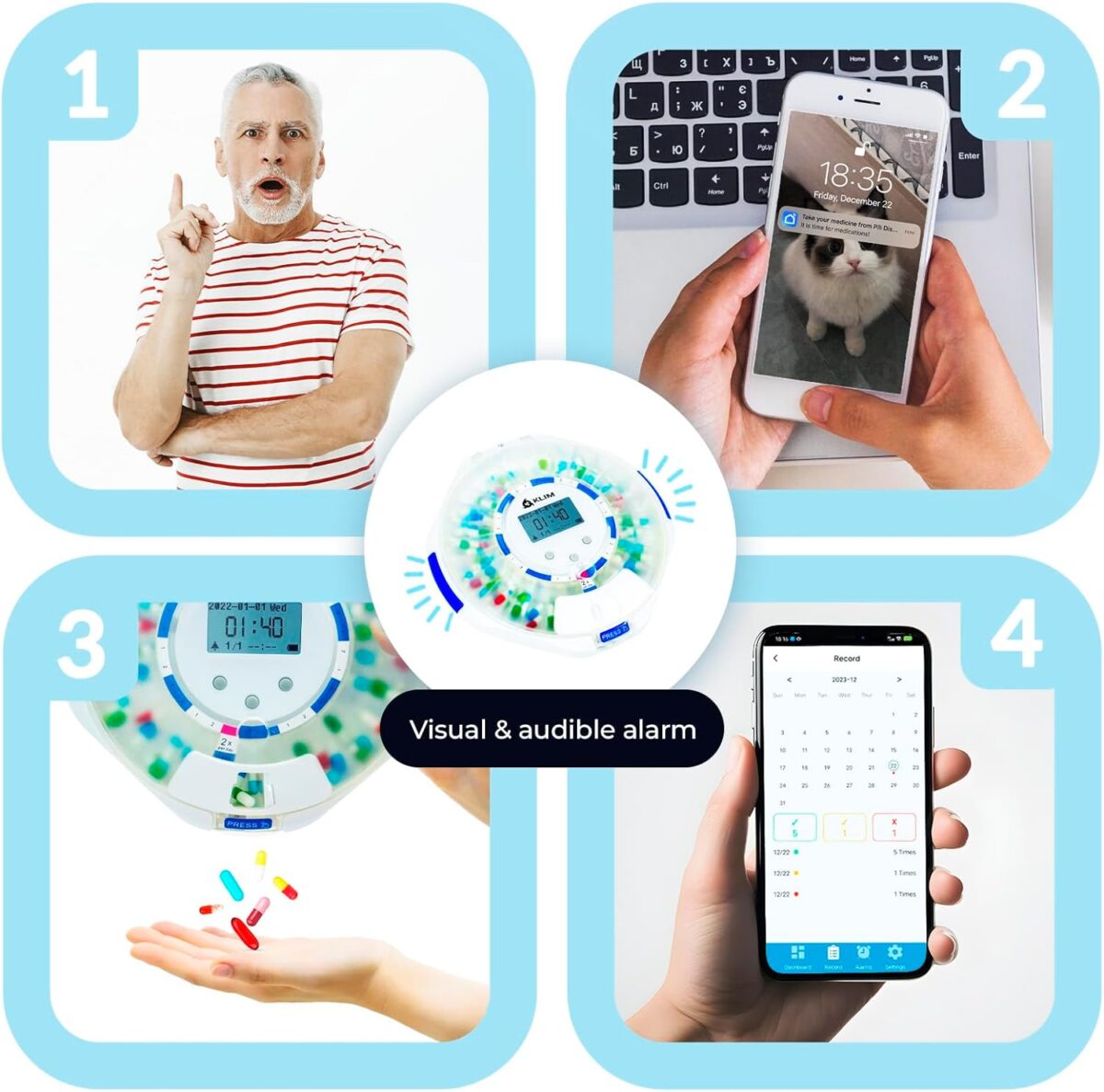 KLIM Smart Pill Dispenser Machine with Alarm + WiFi App Monitoring + 28 Day Medicine Dispenser + Automatic Pill Dispenser for Elderly with Alarm & Alzheimers Care + Lock Key + New 2024 - Image 2