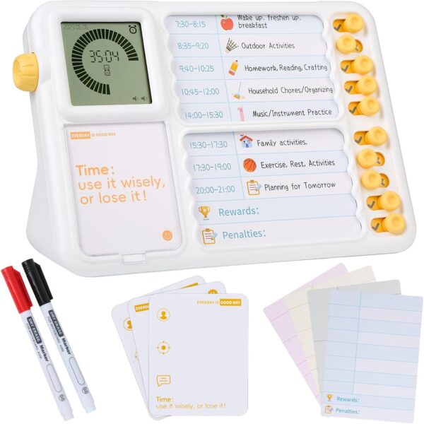 Visual Timer for Kids with Planning Board, ADHD Timer for Kids, Daily Chore Board-Checklist for Autism, Increase Self-Regulation, Silence Timer for Home School