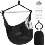 Hanging Chair Indoor Swing, Max 500 Lbs, 2 Cushions Included, Steel Spreader Bar with Anti-Slip Rings, Indoor/Outdoor Use, Side Pocket, Boho Style