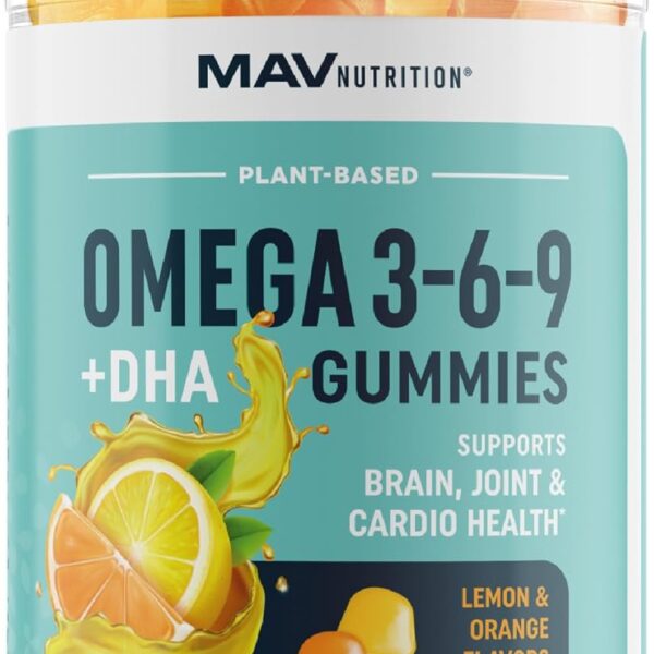 Omega 3 6 9 + DHA Gummies | Plant-Based Triple Omegas from Algae & Chia Seed Oil | with 50mg of DHA | Vegetarian, Non-GMO, Gluten-Free, Essential Fatty Acid Supplements for Adults | 60 Gummies