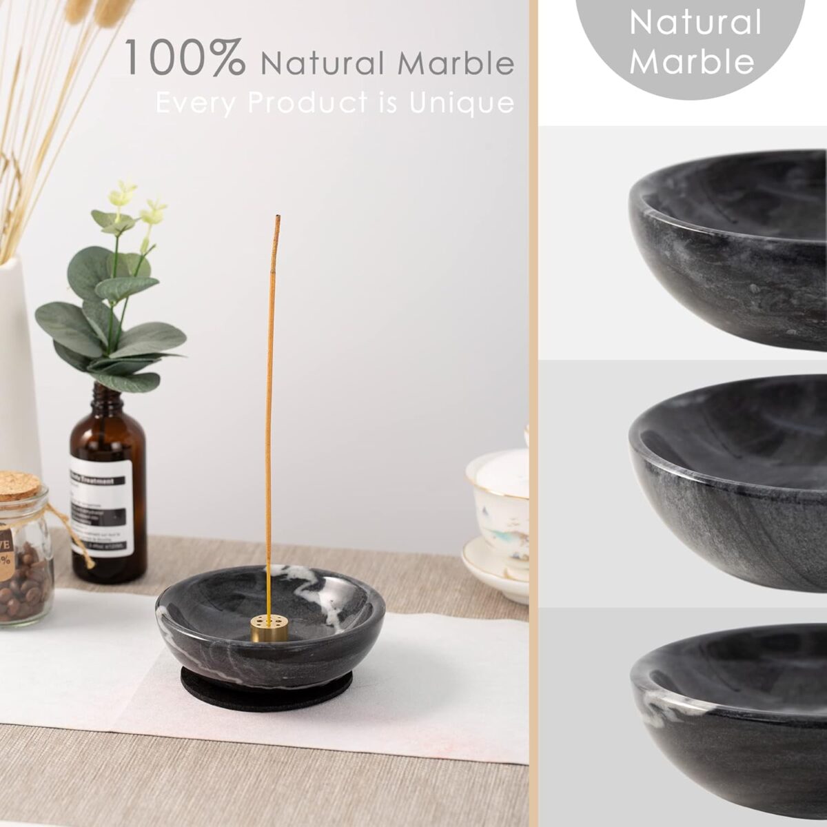 Incense Holder, Beautiful Natural Marble Incense Burner for Meditation, 9 Incense Holes Suitable for Most Incense Types (Black) - Image 5
