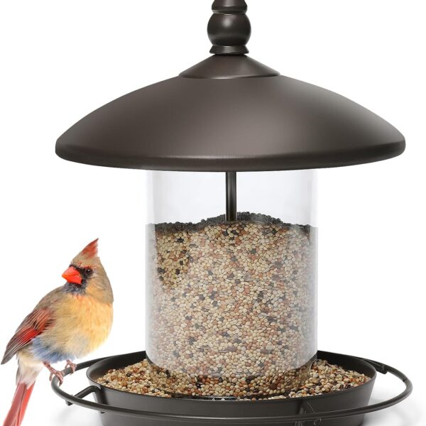 Metal Roof Bird Feeder - Chew Proof for Outdoor Hanging Wild Bird Seeds. Bronze