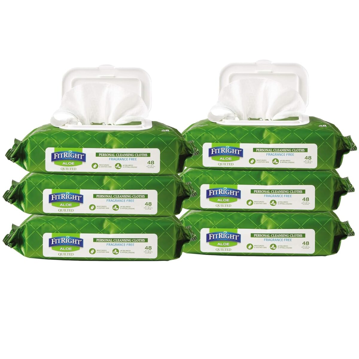 FitRight Aloe Quilted Heavyweight Personal Cleansing Cloth Wipes, Unscented, 576 Count, 8 x 12 inch Adult Large Incontinence Wipes - Image 1