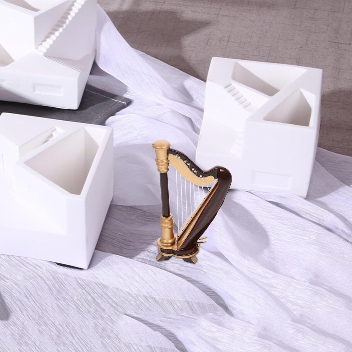 Wooden Mini Harp Model Ornament, 9CM Hand-Made Wooden Harp for Home Office Musical Instrument Decoration with Case - Image 9