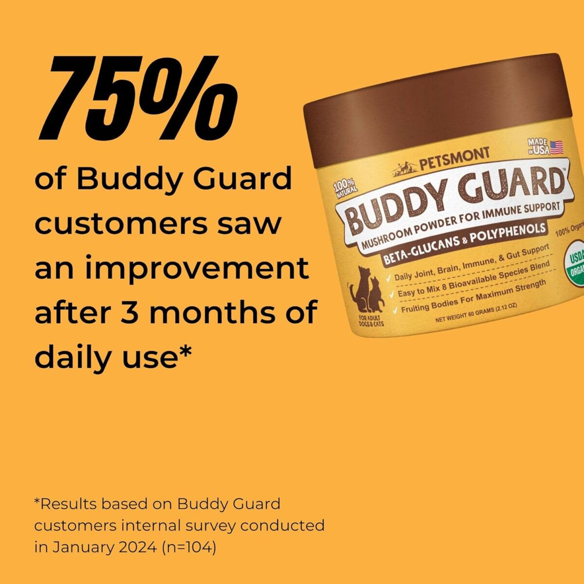 Petsmont Buddy Guard for Lumps and Bumps, Lipoma for Dogs & Cats, Patent Pending Organic 8 Mushroom Powder Blend Natural Dog Probiotic & Immune Support Chaga, Reishi, Lion's Mane, Turkey Tail Mushroom - Image 3