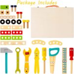 KIDWILL Kids Tool Set with Tool Box & DIY Stickers, Pretend Play STEM Construction Kits for Toddlers 3-5, Montessori Toys for 3 4 5 Year Old, Wooden Play Tools Set, Toddler Boy Toys - Image 8