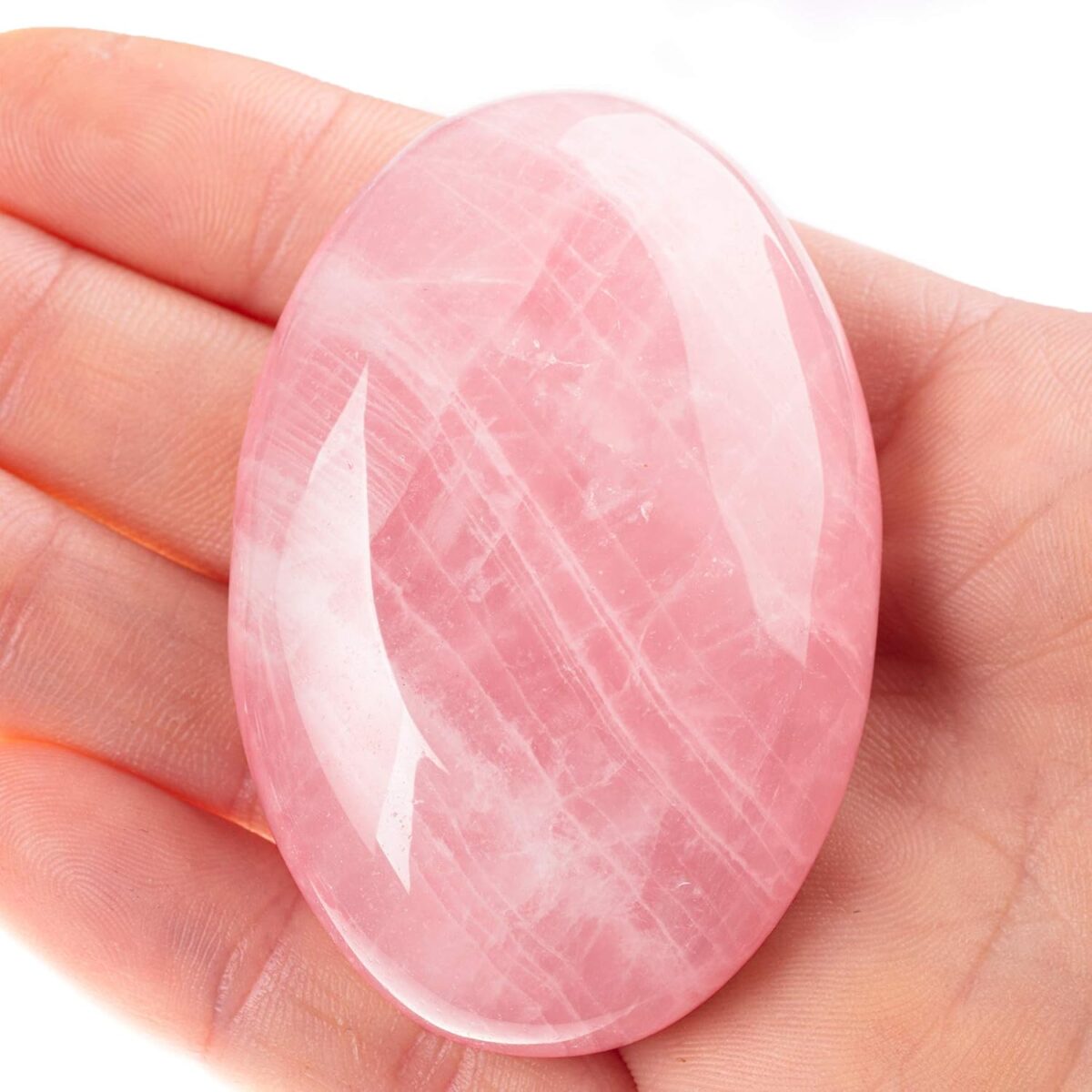 Rose Quartz Palm Stone Crystal Natural Chakra Reiki Polished Healing Love Oval Pocket Worry Stone Crystals for Anxiety Stress Relief Therapy - Image 2