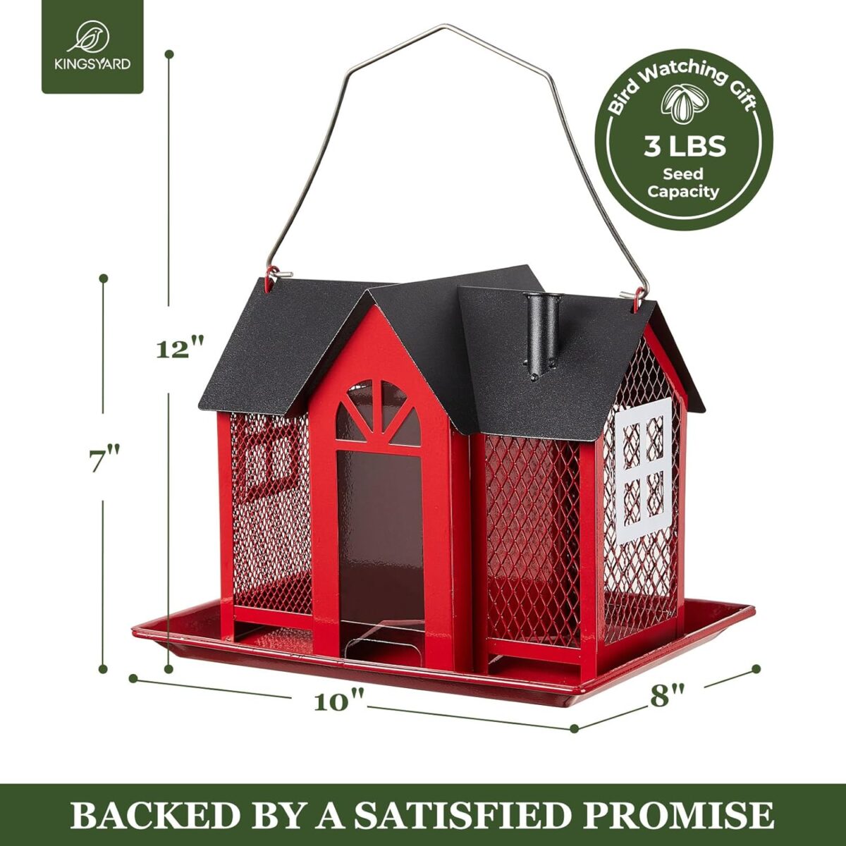 Kingsyard Bird Feeder House for Outside, Metal Mesh Wild Bird Feeder with Triple Feeders for Finch Cardinal Chickadee, Large Capacity, Weatherproof and Durable, Red - Image 5