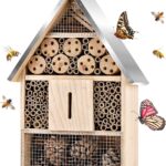 Wooden Mason Insect Bee Butterfly House,Insect Hotel,an Outdoor Hanging Bamboo Habitat for Bee Butterfly Ladybugs Live,Bee Box,Butterfly Habitat for Garden,9 x 15.7 x 2.5 Inch