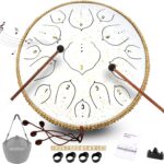 Steel Tongue Drum - 14 Inch Tongue Drum Instrument - 15 Notes Hand Pan Drums with Music Book, Handpan Drums Instrument Mallets and Carry Bag, D Major White