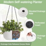 T4U Hanging Planter Self Watering 8 Inch, 2 Pack White Indoor Outdoor Hanging Plant pots, Hanging Flower Pot with Drainage Hole & Plug & Chain with 3 Hooks for Garden Home Decor - Image 3
