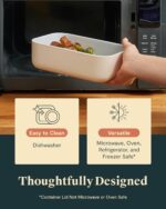 Caraway Glass Food Storage, 6.6 Cup Glass Container,Ceramic Coated Food Container,Easy to Store, Non Toxic, Non Stick Lunch Box Container with Glass Lids. Dishwasher, Oven,Square Shape,Cream - Image 4