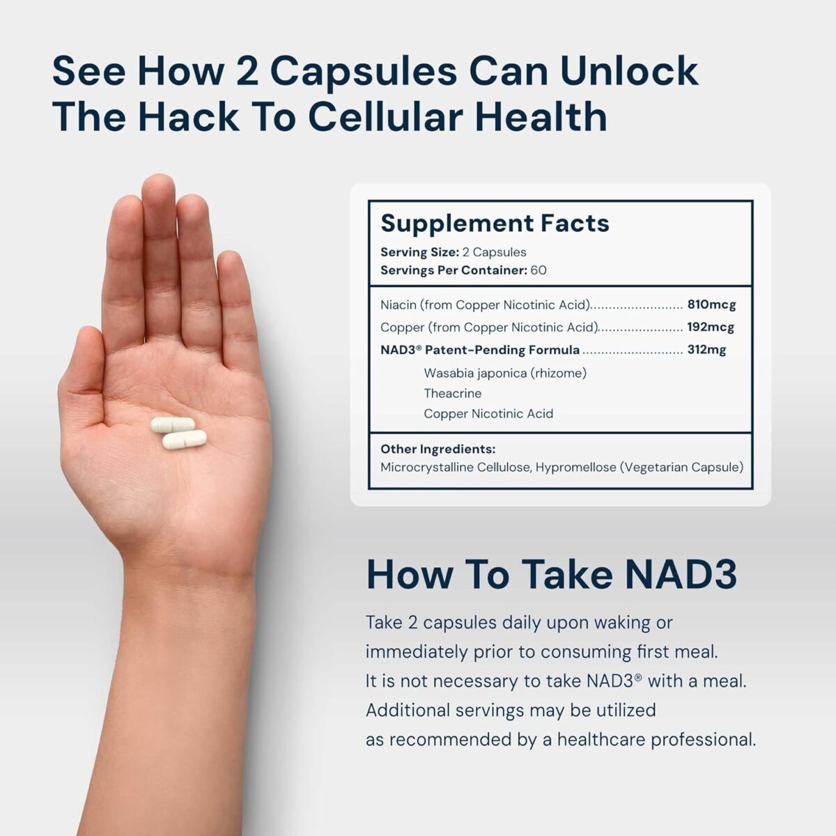 HPN Supplements NAD3 NAD+ Booster | Size 2 Month Supply | Clinically Proven & Independently Tested - Metabolic Repair | 312 mg/ Serving - 120 Capsules - Image 2