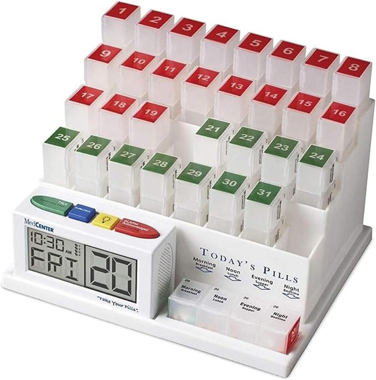 FSA HSA Eligible Monthly Pill Organizer System 4 Times a Day, 31 Day Pill Organizer Box with Talking Alarm Reminding System, Monthly Pill Box for Daily Medication, Gift for Mom, Dad, Elderly - Image 1