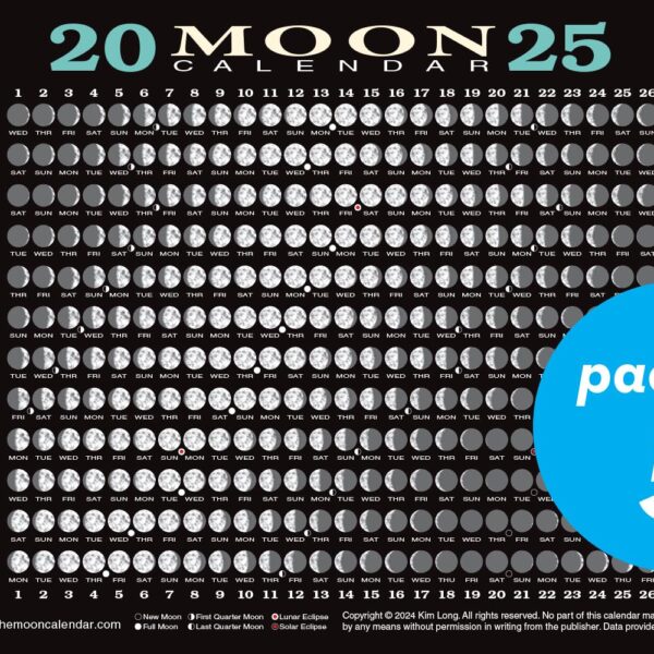 2025 Moon Calendar Card (5 pack): Lunar Phases, Eclipses, and More!