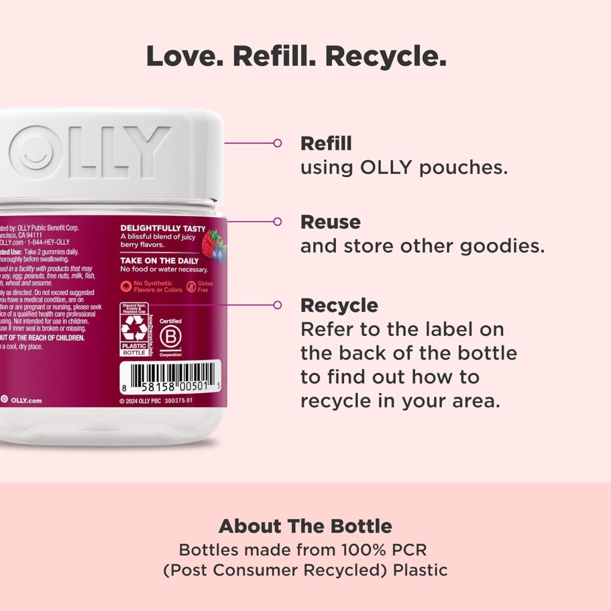 OLLY Women's Multivitamin Gummy, Vitamins A, D, C, E, Biotin, Folic Acid, Adult Chewable Vitamin, Berry Flavor, 45 Day Supply - 90 Count - Image 6