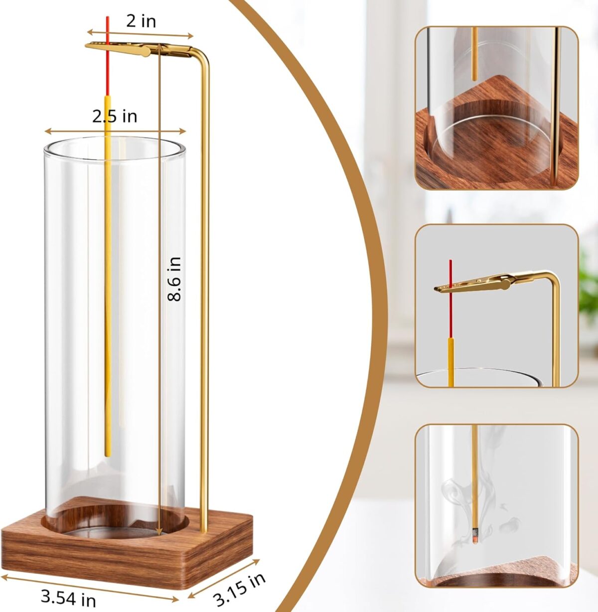 Incense Holder for Sticks, Insence-Stick Holder, Anti-Ash Flying No Mess Incense Burner, Incense Stick Holder with Glass Ash Catcher, for Yoga Spa Meditation Home Decor(2 Pack) - Image 2