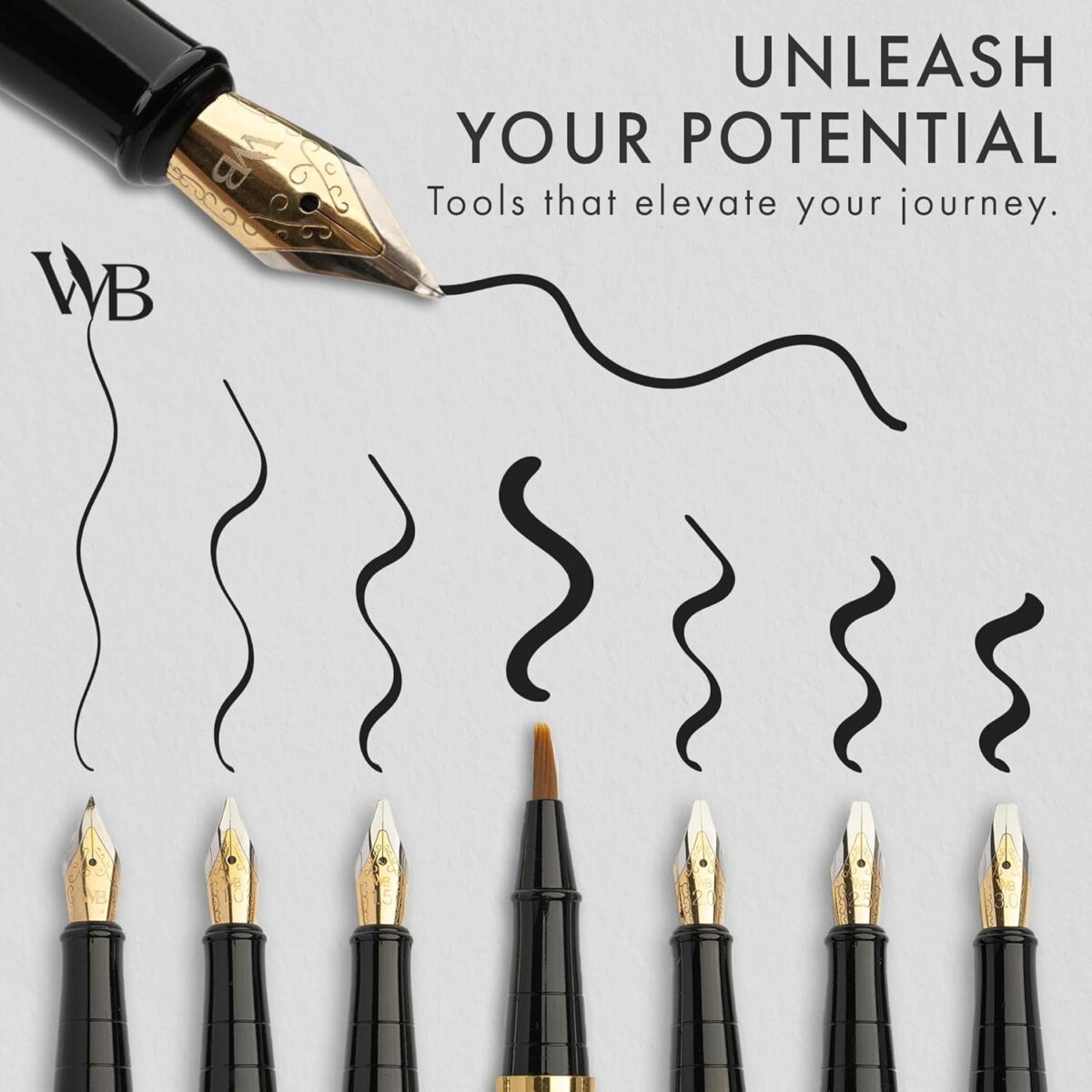 Wordsworth & Black Calligraphy Pen Gift Set, Includes Ink Bottle, 6 Ink Cartridges, Ink Refill Converter, 6 Replacement Nibs, Premium Package, Journaling, Smooth Writing Pens [Black Gold] - Image 5