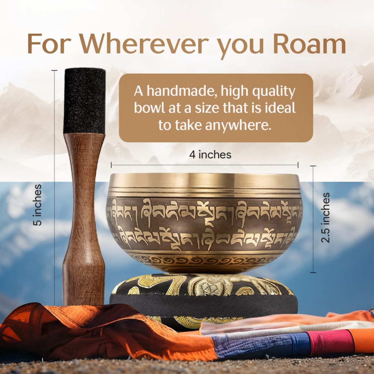 Tibetan Singing Bowl Set – Authentic Hand-Tuned Sound Bowl for Meditation – Complete Meditation Bowl Kit with Cushion, Mallet & Guide – Perfect Tibetan Bell for Yoga, Relaxation, & Sound Healing - Image 4