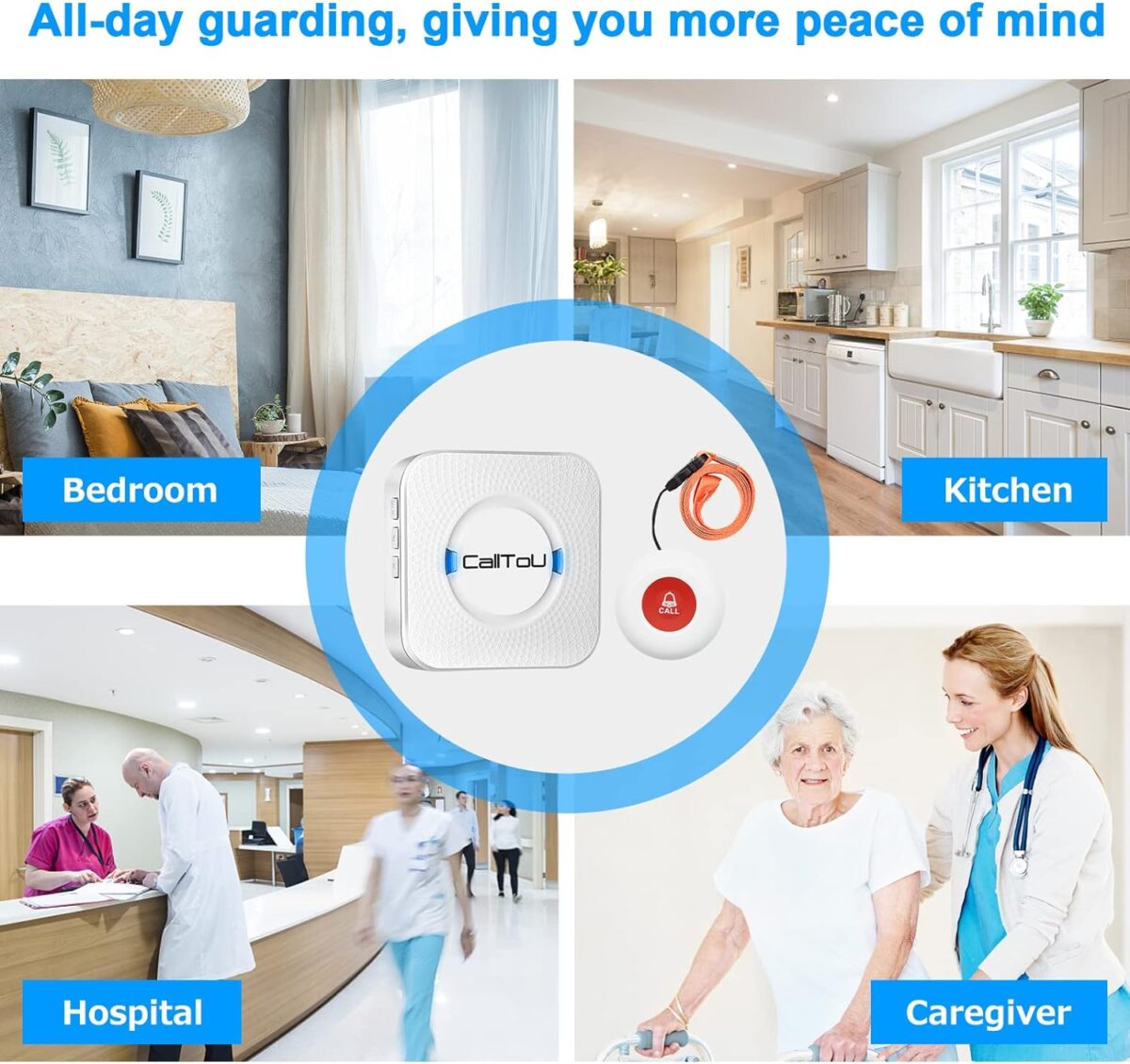 CallToU Caregiver Pager Wireless Call Button Nurse Alert System 500+ Feet for Home/Elderly/Patient/Disabled 1 Plugin Receiver 1 Waterproof Transmitter - Image 3