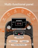 Treadmills for Home, Treadmill with 0-15% Auto Incline, 3HP Folding Treadmills for Running Walking with 300LBS Weight Capacity, Incline Treadmill Equipped with Bluetooth & Pulse Monitor - Image 3