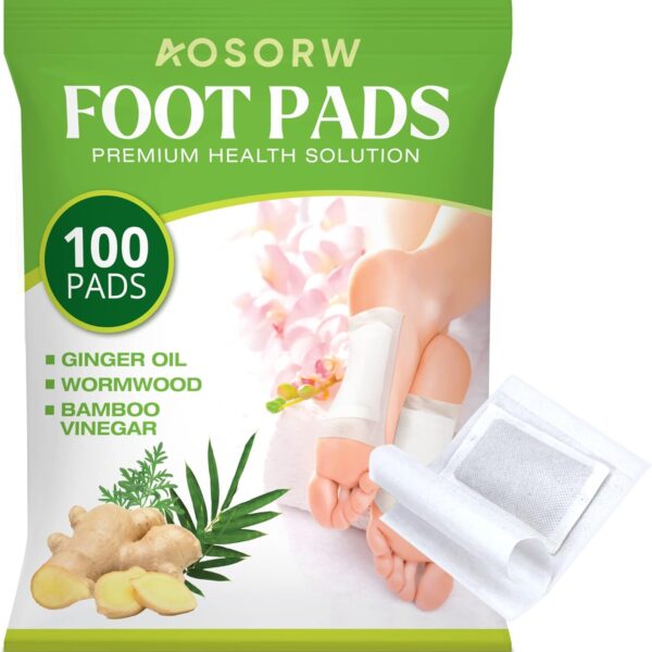 Natural Herbal Foot Pads - 100 Pack Ginger Oil & Bamboo Charcoal Premium Foot Care Patches - Relieves Stress and Fatigue - Improves Sleep and Supports Body Cleansing