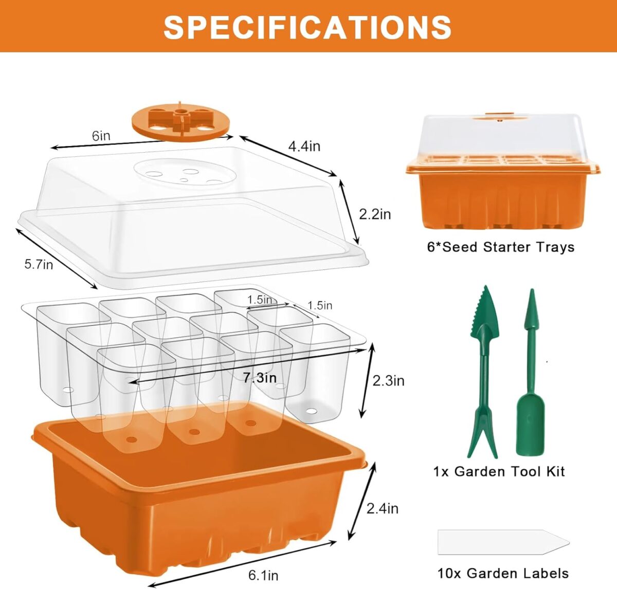 GooingTop Seed Starter Tray, 6 Pack 72 Cells Plant Grow Kit with Adjustable Humidity Vent for Mini Greenhouse Garden Germination,Bonsai Seedlings Starting Growing - Image 2