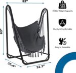 Unique U-Shaped Hammock Chair with Stand,Sturdy & Rust-Resistant,Free Gray Cotton Hammock Chair - Image 6