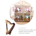Wooden Mini Harp Model Ornament, 9CM Hand-Made Wooden Harp for Home Office Musical Instrument Decoration with Case - Image 3