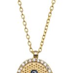 925 Sterling Silver Hamsa Necklace – Yellow Gold Plated Pendant with 10 Dazzling Nazar Evil Eyes on 18 Inch Cable Silver Chain