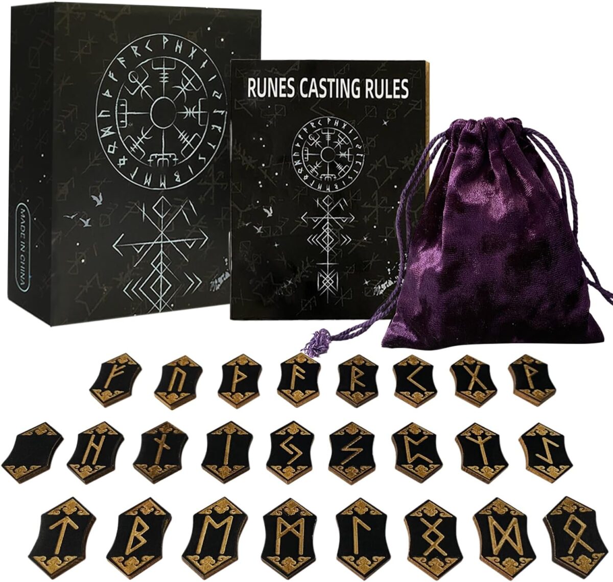 Runes Set, 25Pcs Wooden Viking Rune Stone Set with Guide Book, Velvet Bag, Norse Runas for Beginners,Witchcraft/Divination/Meditation/Spiritual - Image 9