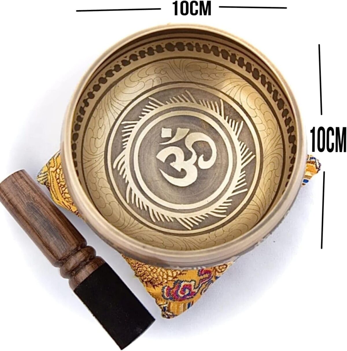 Tibetan Singing Bowl Set Bronze - Master Healing Grade - Pure Tone With Tibetan Thangka Art By Himalayan Bazaar (Gold & Yellow) - Image 2
