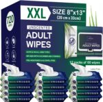 Adult Wipes For Elderly - 8"x13" 720ct (12 Packs of 60) Huge & Soft Non-Flushable Body Wipes For Adults Bathing No-Rinse - Incontinence Disposable Washcloths, Vitamin E & Aloe Infused Shower