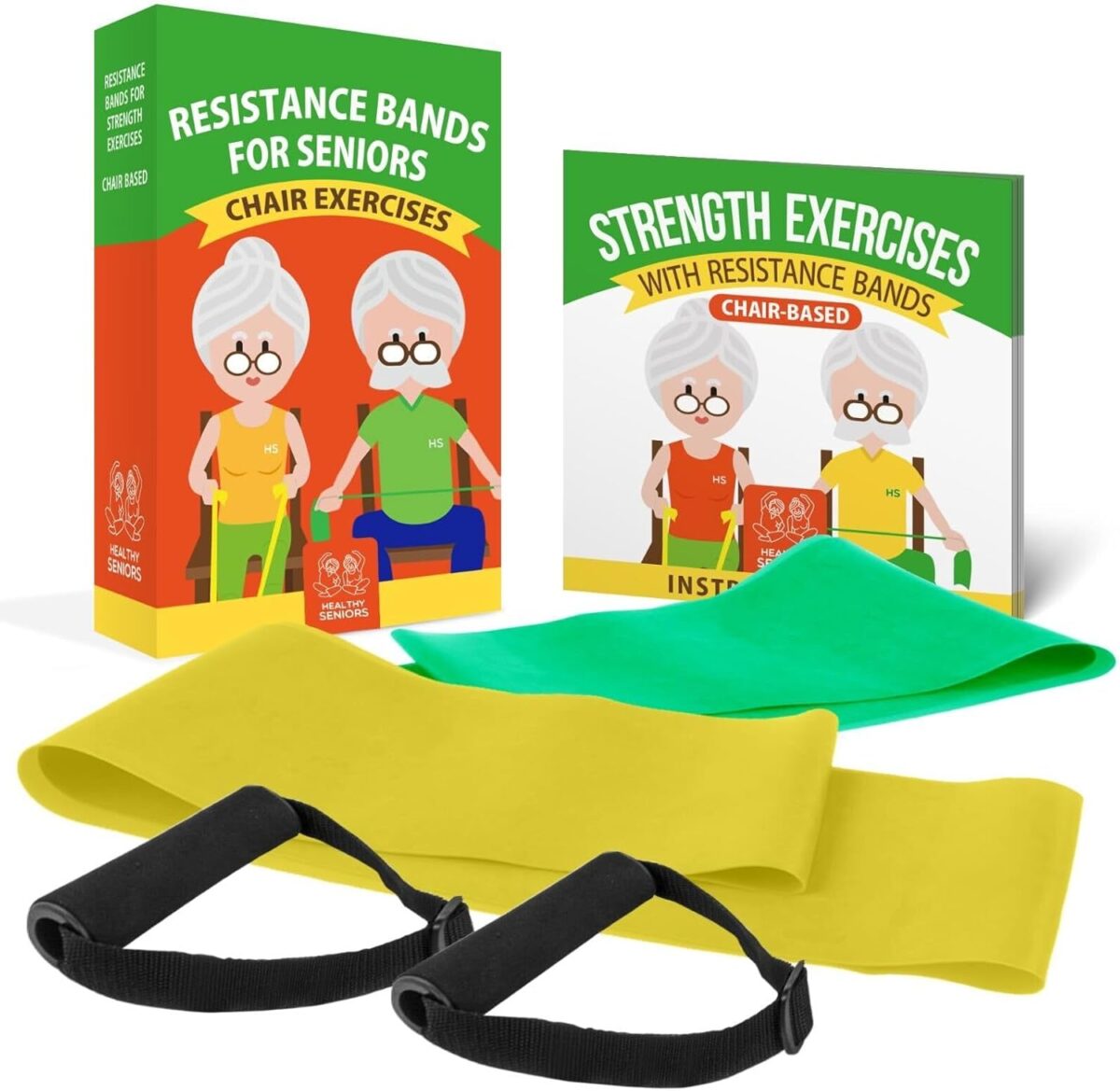 Resistance Bands for Physical Therapy - Pack of 2 Exercise Bands with Handles & a Detailed Guide Book - Adjustable Chair Exercises for Seniors Rehab at Home - Image 1