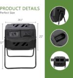 F2C Compost Tumbler Bin 43 Gallon Dual Chamber Compost Bin - Includes Gardening Gloves，BPA Free, Heavy-Duty Steel Frame, Rotating Tumbler with Sliding Doors | (Black) - Image 8