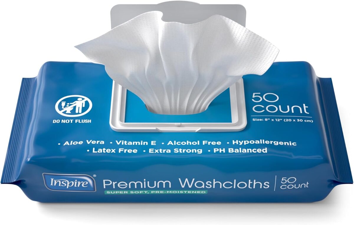 Inspire Adult Wet Wipes, Wash Cloths | Adult Wipes for Incontinence & Cleansing for Elderly, 8"x12" Count 12 packs of 50 - Image 2