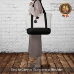 TOPDesign 1 | 3 | 6 | 30 Pack Canvas Tote Bag with an External Pocket, Reusable Grocery Shopping Bag, Top Zipper Closure, Daily Essentials (Black/Natural Pack of 1) - Image 2