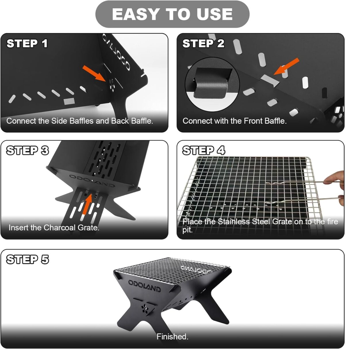 Odoland Camping Campfire Grill, Portable Folding Charcoal Grills, Backpacking BBQ Grill, Heavy Duty Firepit Grill with Carry Bag for Outdoor Cooking, Bonfire, Patio, Backyard - Image 4